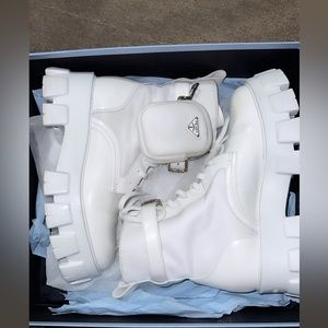 Prada Monolith leather and nylon fabric boots